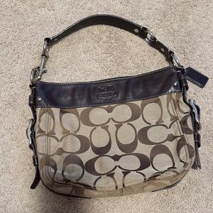 Coach Signature Brown and Tan Shoulder Bag